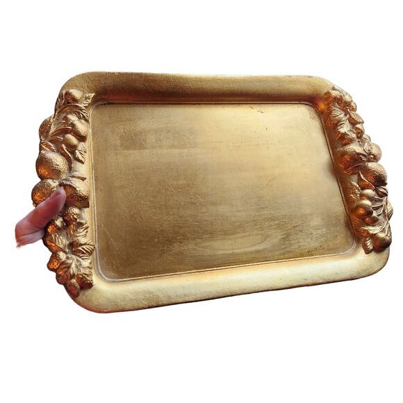 Vintage Italian Florentine Gilded Serving Tray With Ornate Fruit Design - 18" X - Picture 6 of 6